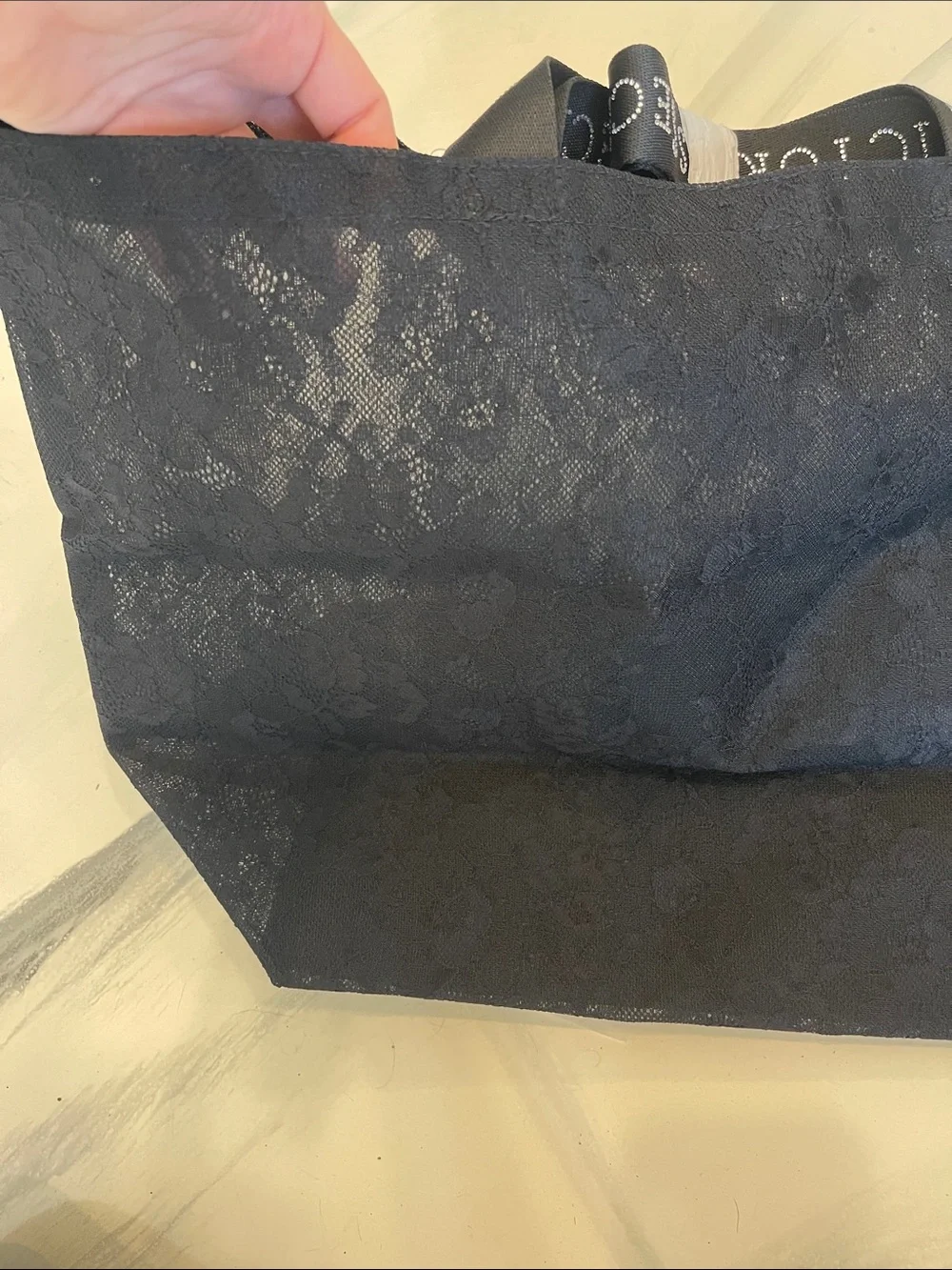 Victoria's Secret Black Lace-Textured Tote